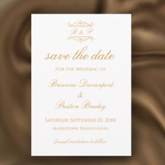 Save The Date Élégant Monogramme de Mariage Moderne Or et Blanc
