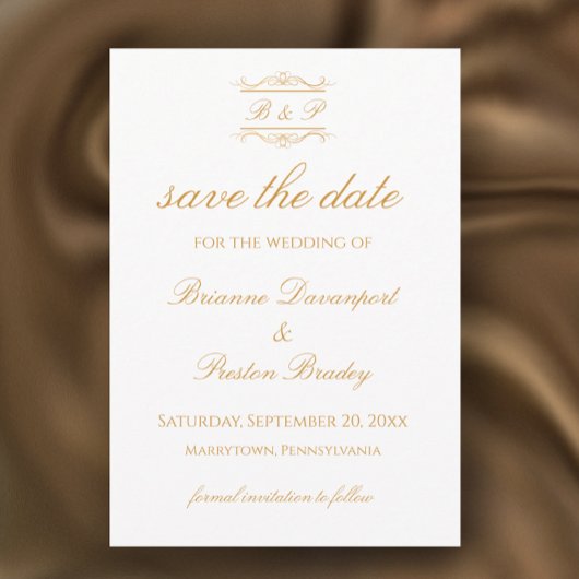 Save The Date Élégant Monogramme de Mariage Moderne Or et Blanc
