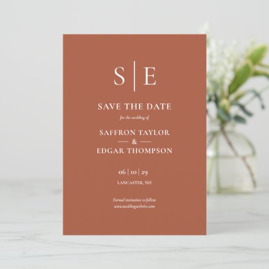 Save The Date Élégant Monogramme en terre cuite Mariage photo (Debout devant)