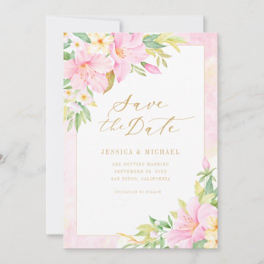 Save The Date Élégant Monogramme Floral Aquarelle Botanique Rose (Devant)