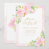 Save The Date Élégant Monogramme Floral Aquarelle Botanique Rose (Devant / Derrière)