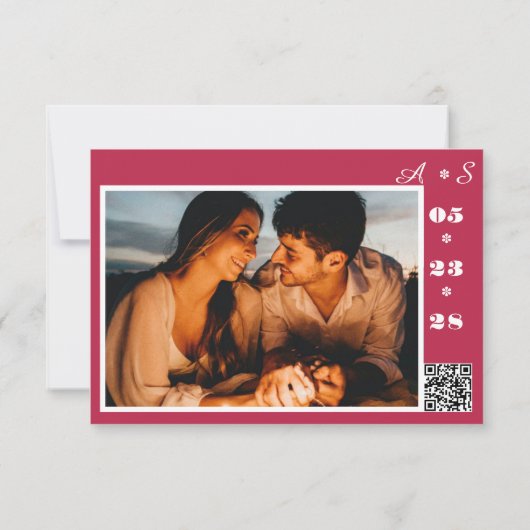 Save The Date Élégant Monogramme manuscrit QR Code Magenta Photo (Dos)