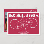 Save The Date Élégant Monogramme manuscrit QR Code Magenta Photo (Devant / Derrière)