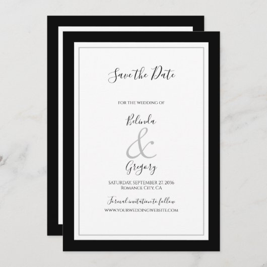 Save The Date Élégant Monogramme Mariage noir et blanc (Devant / Derrière)