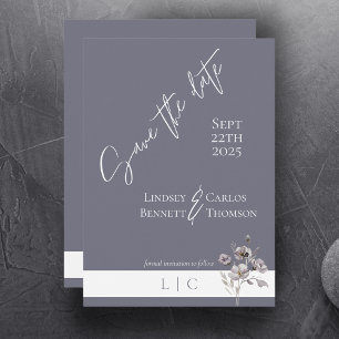 Save The Date Élégant monogramme minimaliste calligraphie grise
