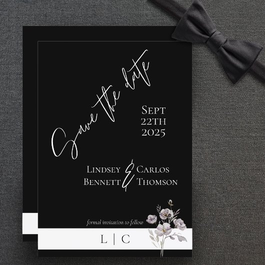 Save The Date Élégant monogramme minimaliste calligraphie noire