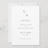 Save The Date Élégant Monogramme moderne Mariage noir et blanc (Devant)
