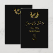 Save The Date Élégant Monogramme Noir Or (Devant / Derrière)