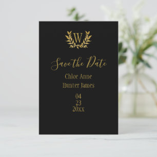 Save The Date Élégant Monogramme Noir Or