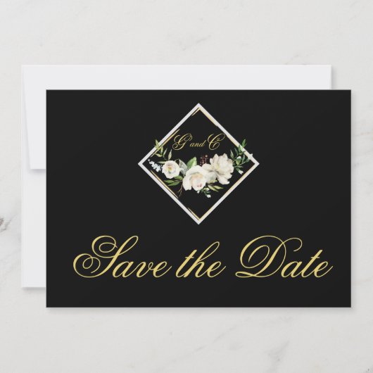 Save The Date Élégant Monogramme noir or Enregistrer la date (Devant)
