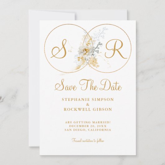 Save The Date Élégant Monogramme Or Mariage Enregistrer La Date (Devant)