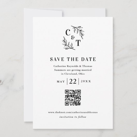 Save The Date Élégant Monogramme QR Code Mariage photo (Devant)