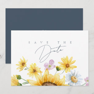 Save The Date Élégant Monogramme Tournesol Aquarelle Bleu Ardois