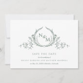 Save The Date Élégant monogramme vert d'aquarelle (Devant)