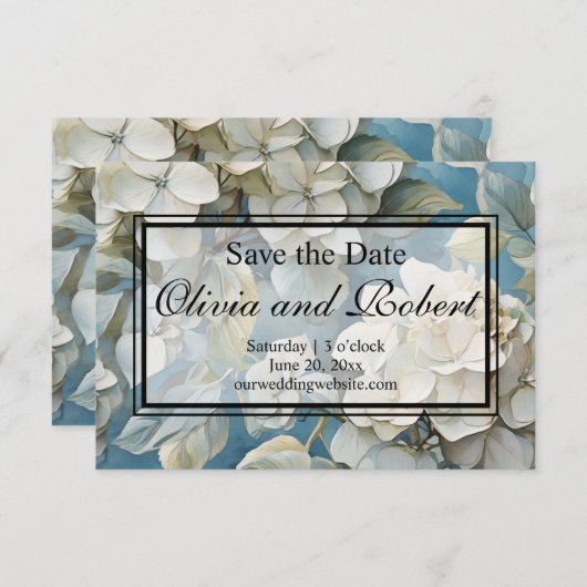 Save The Date Elégant moody bleu poussiéreux flores d'aquarelle (Devant / Derrière)