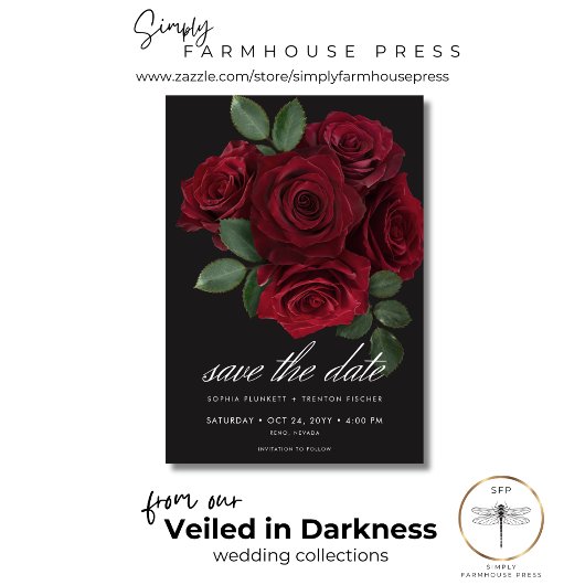Save The Date Élégant Moody Blood Red Roses Floral Mariage