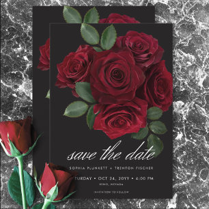 Save The Date Élégant Moody Blood Red Roses Floral Mariage