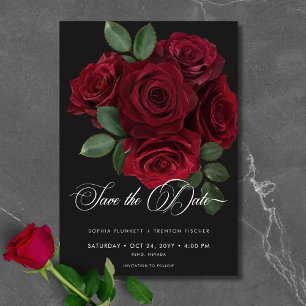 Save The Date Élégant Moody Blood Red Roses Floral Mariage