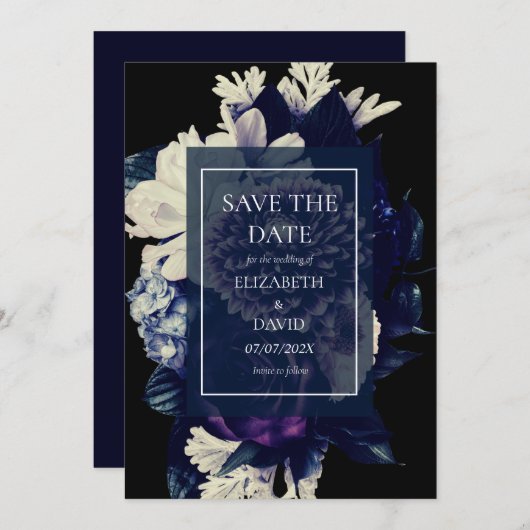 Save The Date Élégant Moody Dark Floral Mariage (Devant / Derrière)