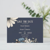 Save The Date Elégant Moody Navy Blue Floral (Debout devant)