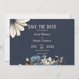 Save The Date Elégant Moody Navy Blue Floral