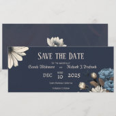 Save The Date Elégant Moody Navy Blue Floral (Devant / Derrière)
