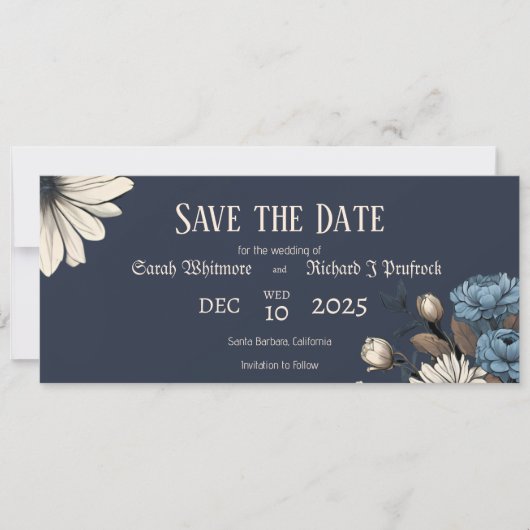 Save The Date Elégant Moody Navy Blue Floral (Devant)
