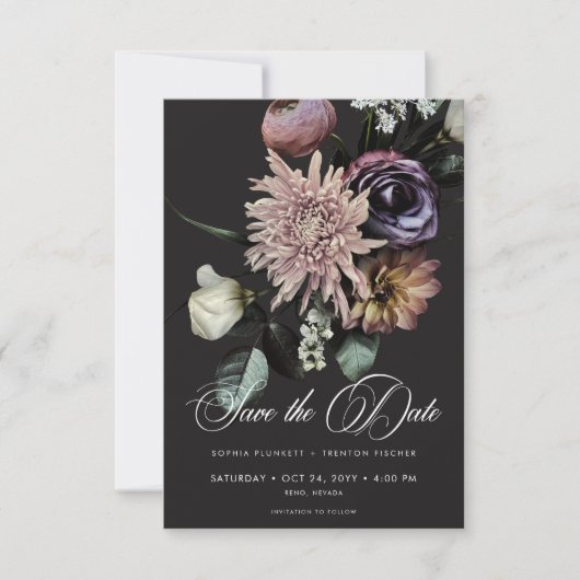 Save The Date Élégant Moody Twilight Muted Floral Mariage (Devant)
