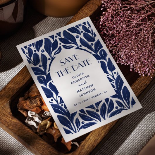Save The Date Elégant motif marine moderne bleu arc floral