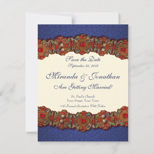 Save The Date Elégant Moyen Age Damask Photo Enregistrer La Date (Dos)