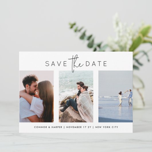 Save The Date Élégant Multi Black White Script 4 Photo (Debout devant)