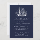 Save The Date Elégant navire nautique Mariage bleu marine (Devant)