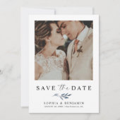 Save The Date Elegant Navy Blue Floral Photo & QR Code Wedding  (Devant)