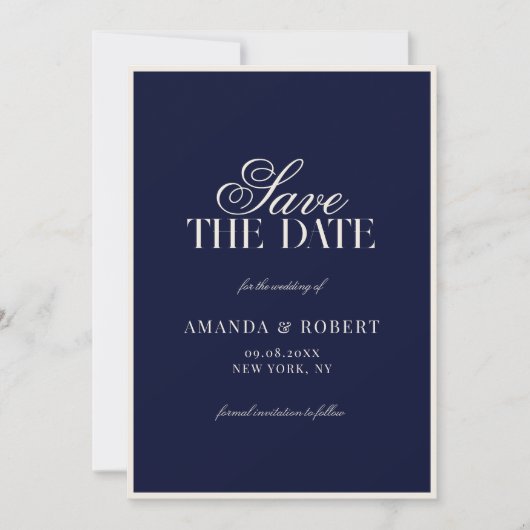 Save The Date Elegant Navy Blue Old Money Wedding (Devant)
