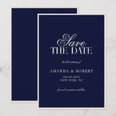 Save The Date Elegant Navy Blue Old Money Wedding (Devant / Derrière)