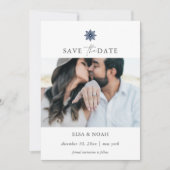 Save The Date Elegant Navy Blue Snowflake deux photos mariage (Devant)