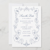 Save The Date Elegant Navy Ornate Floral Frame Wedding (Devant)