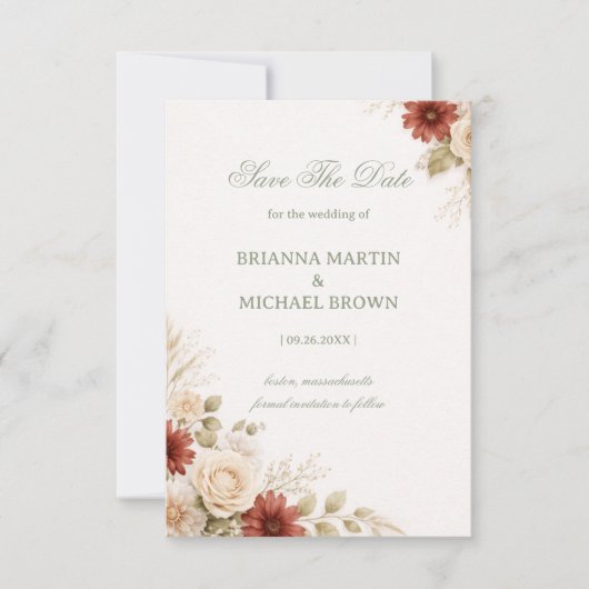 Save The Date Elegant Neutral Floral Soft (Devant)