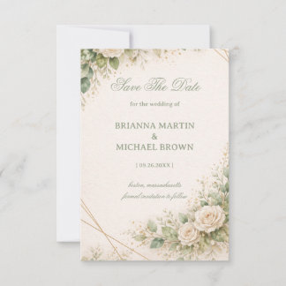Save The Date Elegant Neutral Greenery Floral