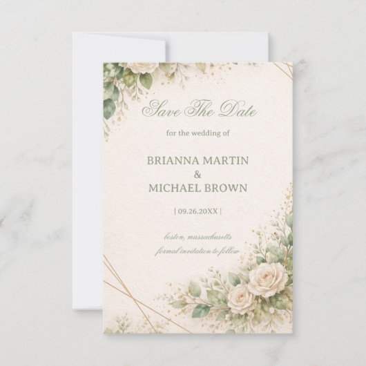 Save The Date Elegant Neutral Greenery Floral (Devant)