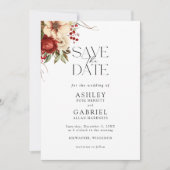 Save The Date Élégant Noël Rouge Damas Floral (Devant)