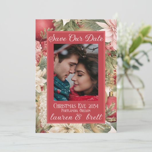 Save The Date Élégant Noël Soir Romantique Mariage photo (Debout devant)