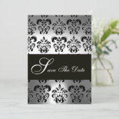 Save The Date ÉLÉGANT NOIR BLACÉ GRAY DAMASK Mariage MONOGRAM (Debout devant)