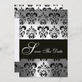 Save The Date ÉLÉGANT NOIR BLACÉ GRAY DAMASK Mariage MONOGRAM (Devant / Derrière)