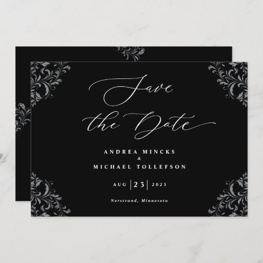 Save The Date Elégant Noir & Blanc Mariage Enregistrer La Date (Devant / Derrière)