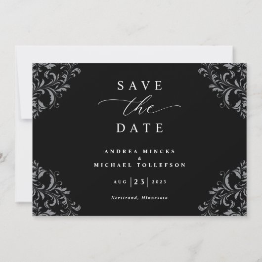 Save The Date Elégant Noir & Blanc Mariage Enregistrer La Date (Devant)