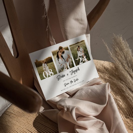 Save The Date Elégant noir & blanc moderne Trois photos Mariage