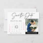 Save The Date Élégant noir blanc Script Calendrier Mariage Photo (Devant)