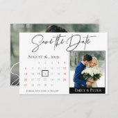 Save The Date Élégant noir blanc Script Calendrier Mariage Photo (Devant / Derrière)