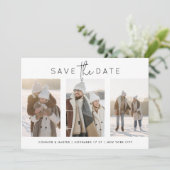 Save The Date Élégant noir blanc Script Multi 3 Photo (Debout devant)